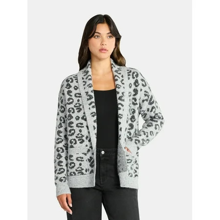 Time and Tru Women's Fuzzy Cardigan Sweater, Lightweight, Sizes XS-XXXL | Walmart (US)