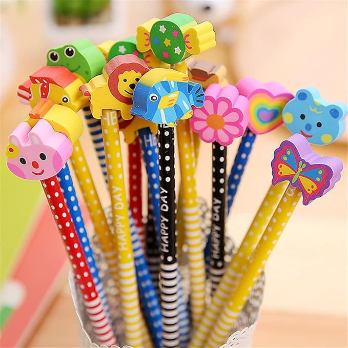 Yansanido Pack of 20 Colorful 7.28 Inch Length Random Cartoon Eraser Pencils, Cute Pencils for Of... | Amazon (US)