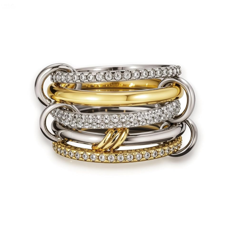 Statement Rings for Women, 18k Gold Plated Stackable Cubic Zirconia Rings, Silver Gold Multi Ring... | Amazon (US)