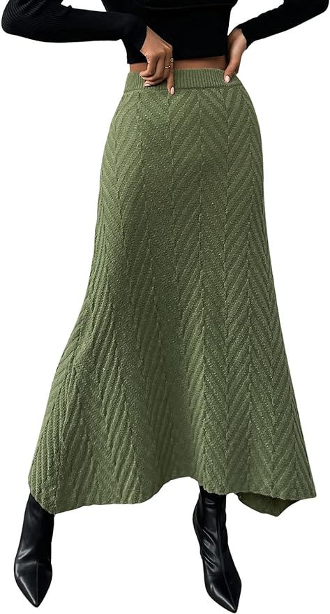 SweatyRocks Women's Textured Knit High Waisted Maxi Skirt Elegant Asymmetrical Hem Long Skirts | Amazon (US)