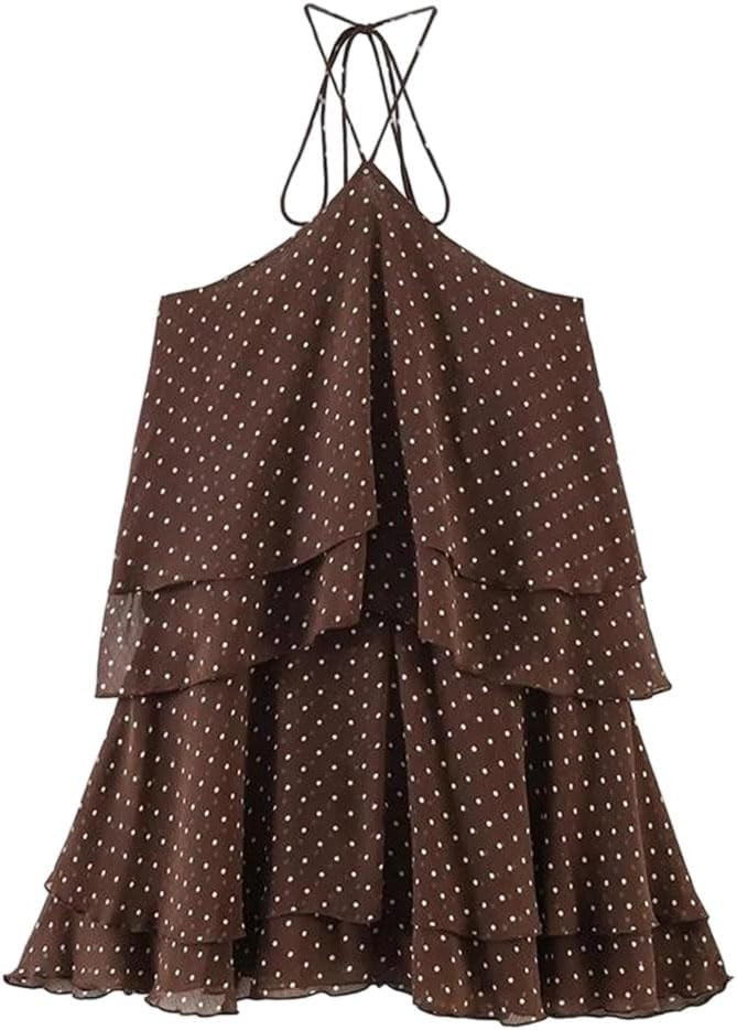 Women Polka Dot Cascading Neck Design Mini Dress | Amazon (US)