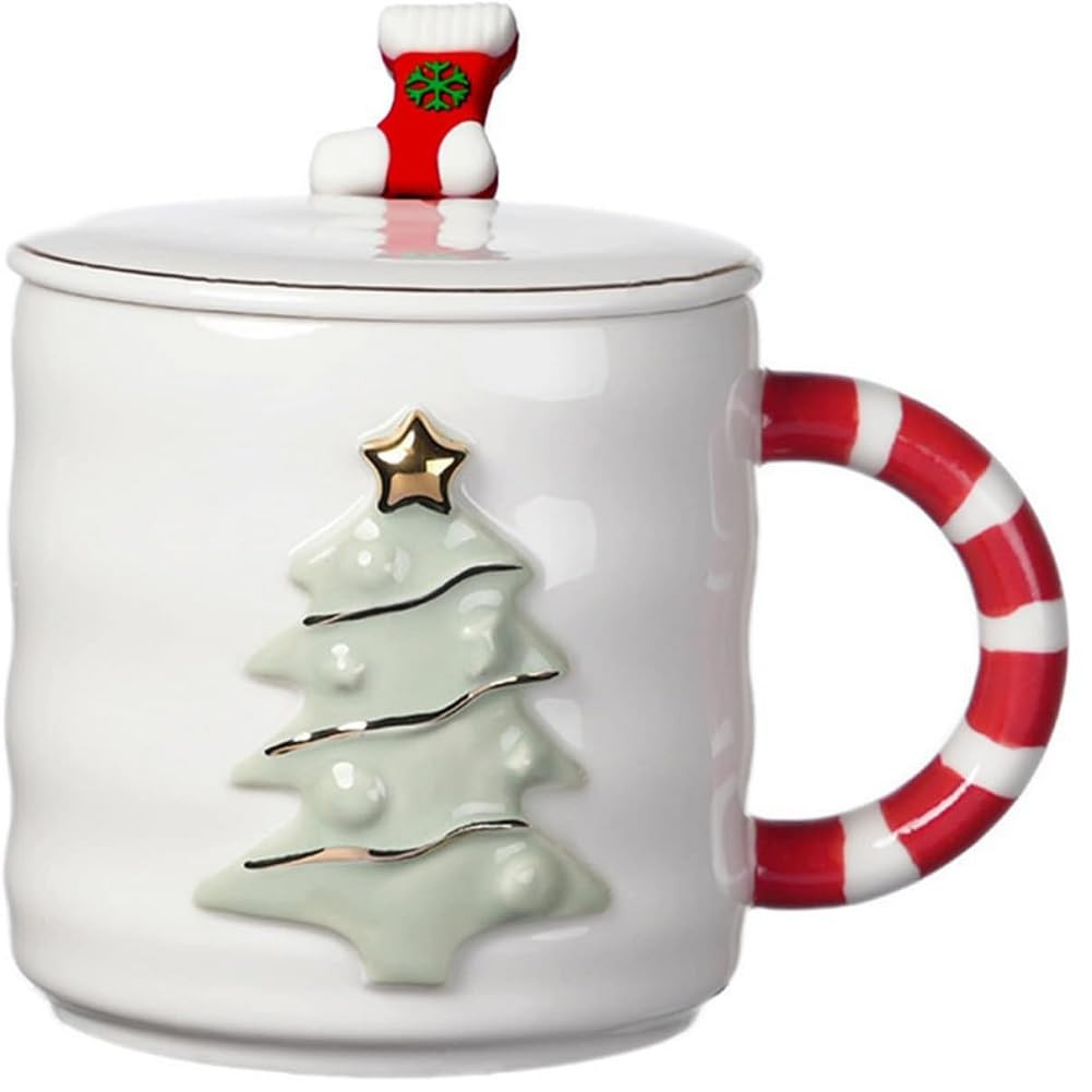 Keramik Weihnachtstasse 3D Weihanchtsbaum bedruckt 380ml Kaffeetasse Bürotasse Geschenk Porzellb... | Amazon (DE)