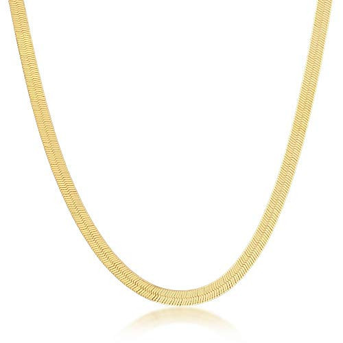 Herringbone Necklace for Women - Gold Snake Necklace - Gold Snake Chain - 14k Gold Necklaces for Women - Gold Necklaces For Women Trendy - Flat Gold Chain (20 inch 4.2mm - 14k Gold Plated Silver) | Amazon (US)