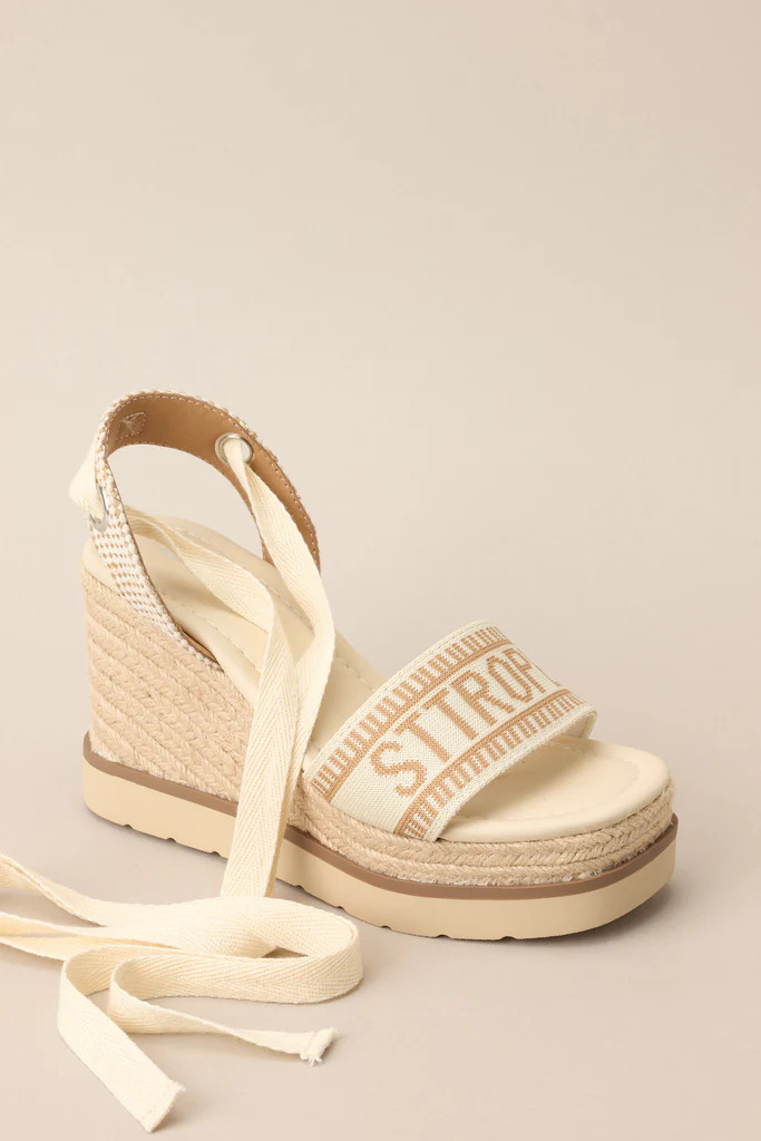 Here Again Tan Espadrille Platform Wedge Sandals | Red Dress