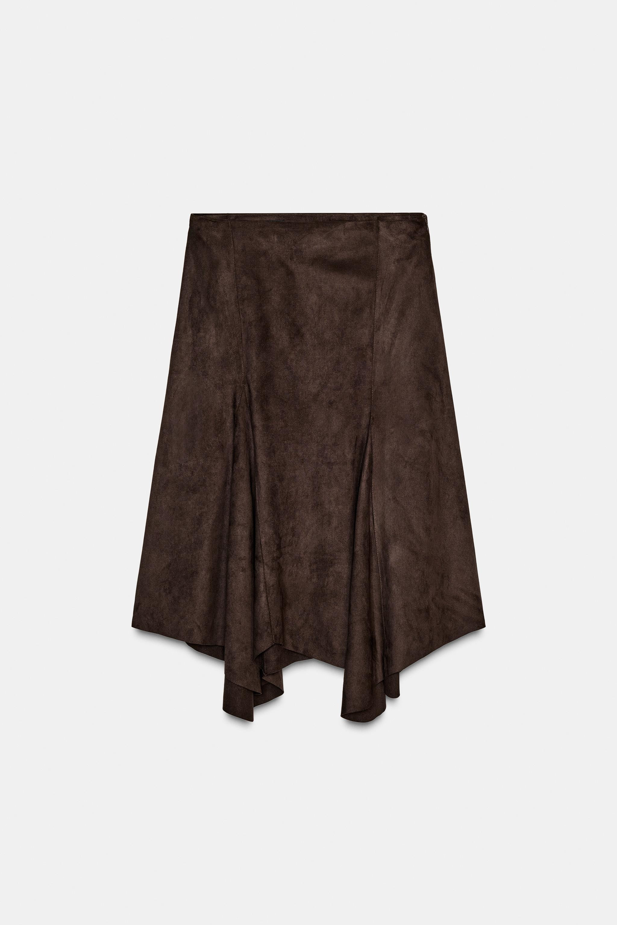 ASYMMETRIC FAUX SUEDE MIDI SKIRT | Zara US