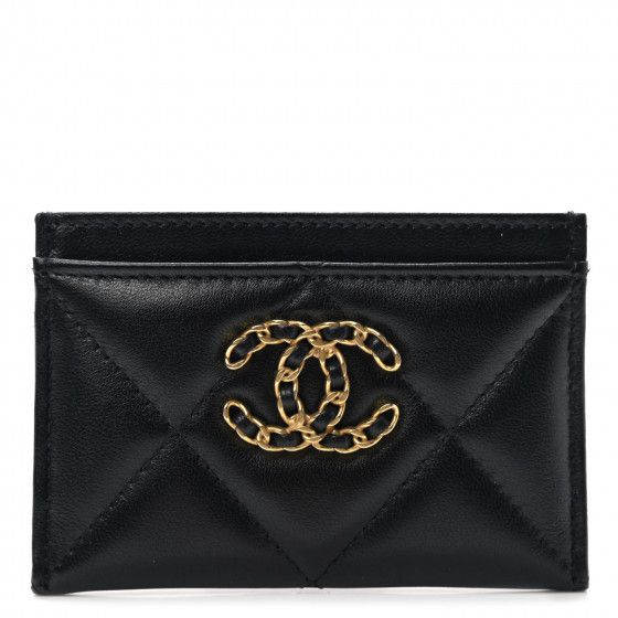 CHANEL Lambskin Quilted Chanel 19 Card Holder Black | FASHIONPHILE (US)