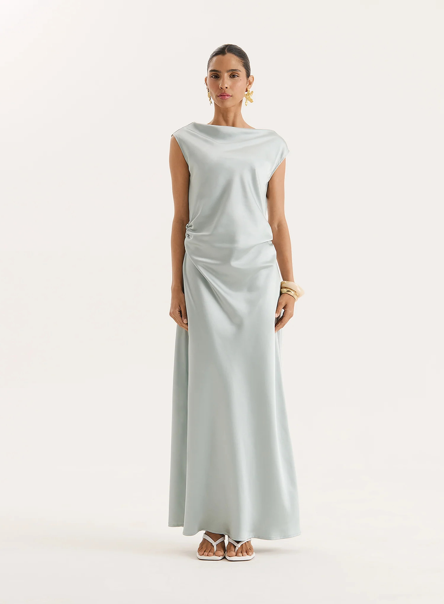 Mint Green Cowl Neck Satin Maxi Dress- Anais | 4th & Reckless