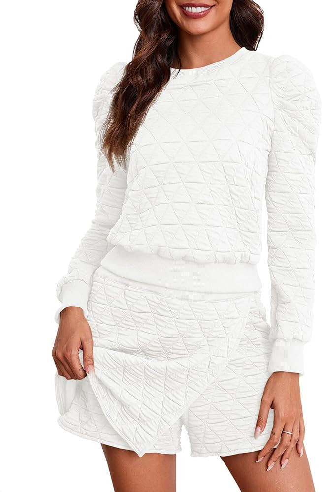 Fisoew Women's 2 Piece Lounge Wear Set Long Sleeve Argyle Sweatshirts and Wrap Skorts Casual Sets | Amazon (US)