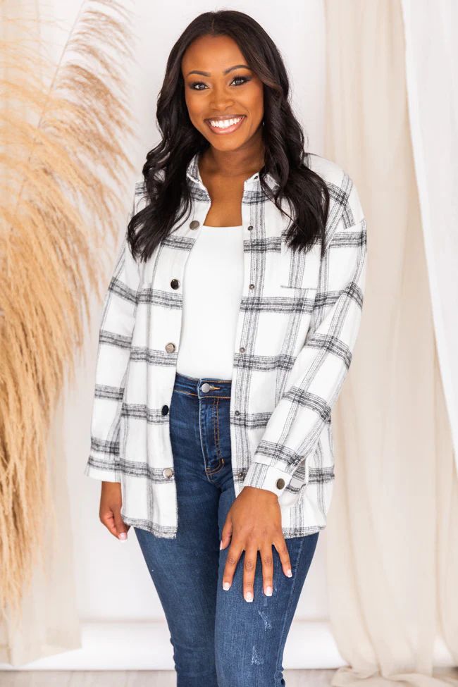 Greatness With Time Ivory Plaid Flannel Shacket | Pink Lily