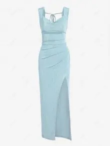 ZAFUL Jersey Cowl Front Backless Tie Split Maxi Vegas Dress | ZAFUL (Global)