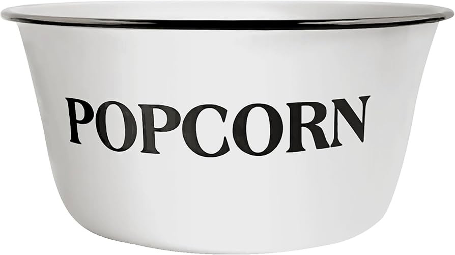 CWI 3.7-Quart Enamelware Popcorn Bowl - Round White Dish with Black Touches for Cinema Nights and... | Amazon (US)