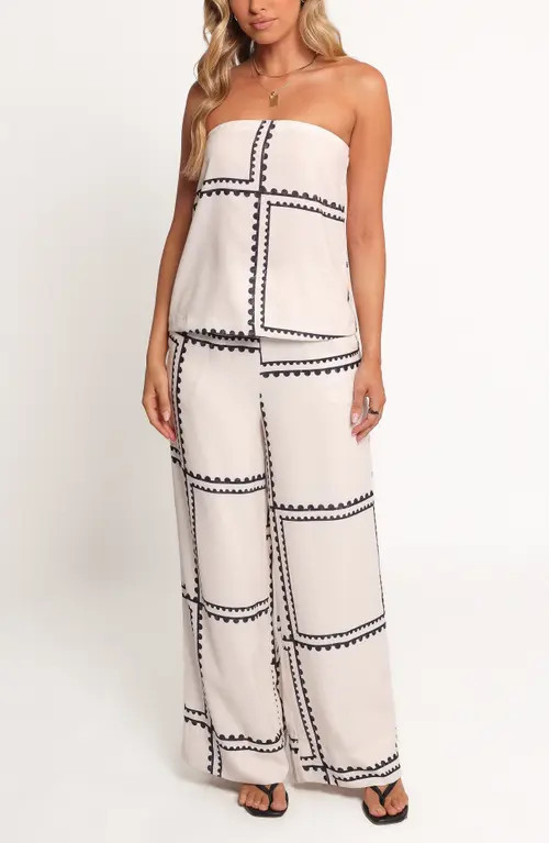 Petal & Pup Ezra Linen Blend Strapless Top & Wide Leg Pants Set in White at Nordstrom, Size Small | Nordstrom