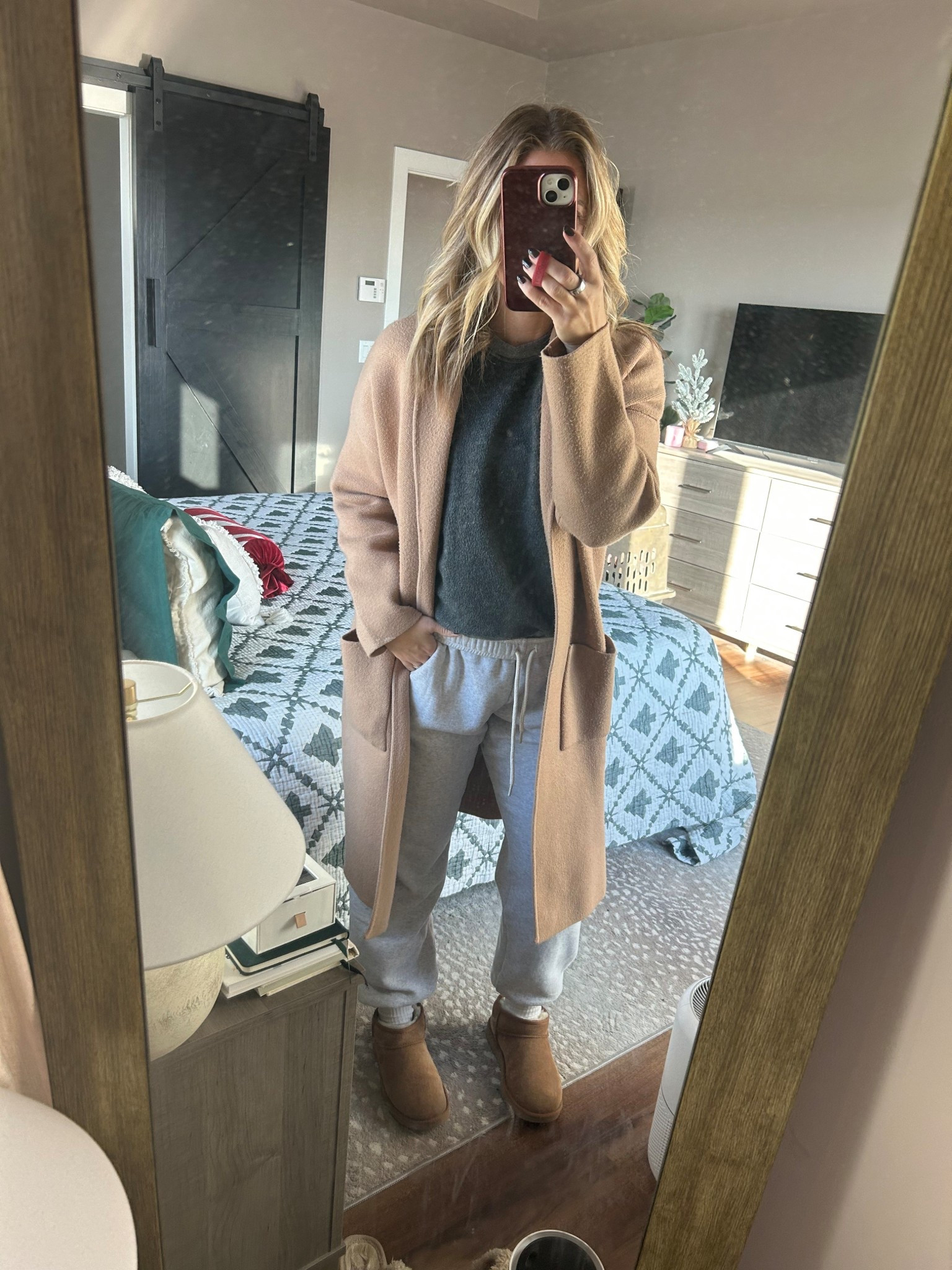 Sunday casual outfit, mom life outfit 

Small sweats, medium crewneck, sweater coat is old (linked current version) 

#LTKmomlife #LTKSaleAlert #LTKdayinmylife