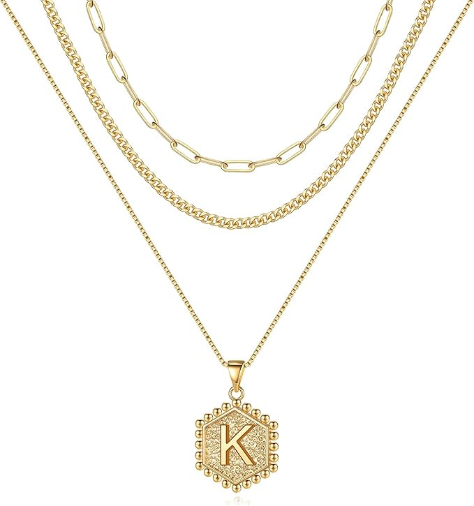 M MOOHAM Layered Initial Necklaces for Women, 14K Real Gold Plated Layered Necklaces for Women In... | Amazon (US)