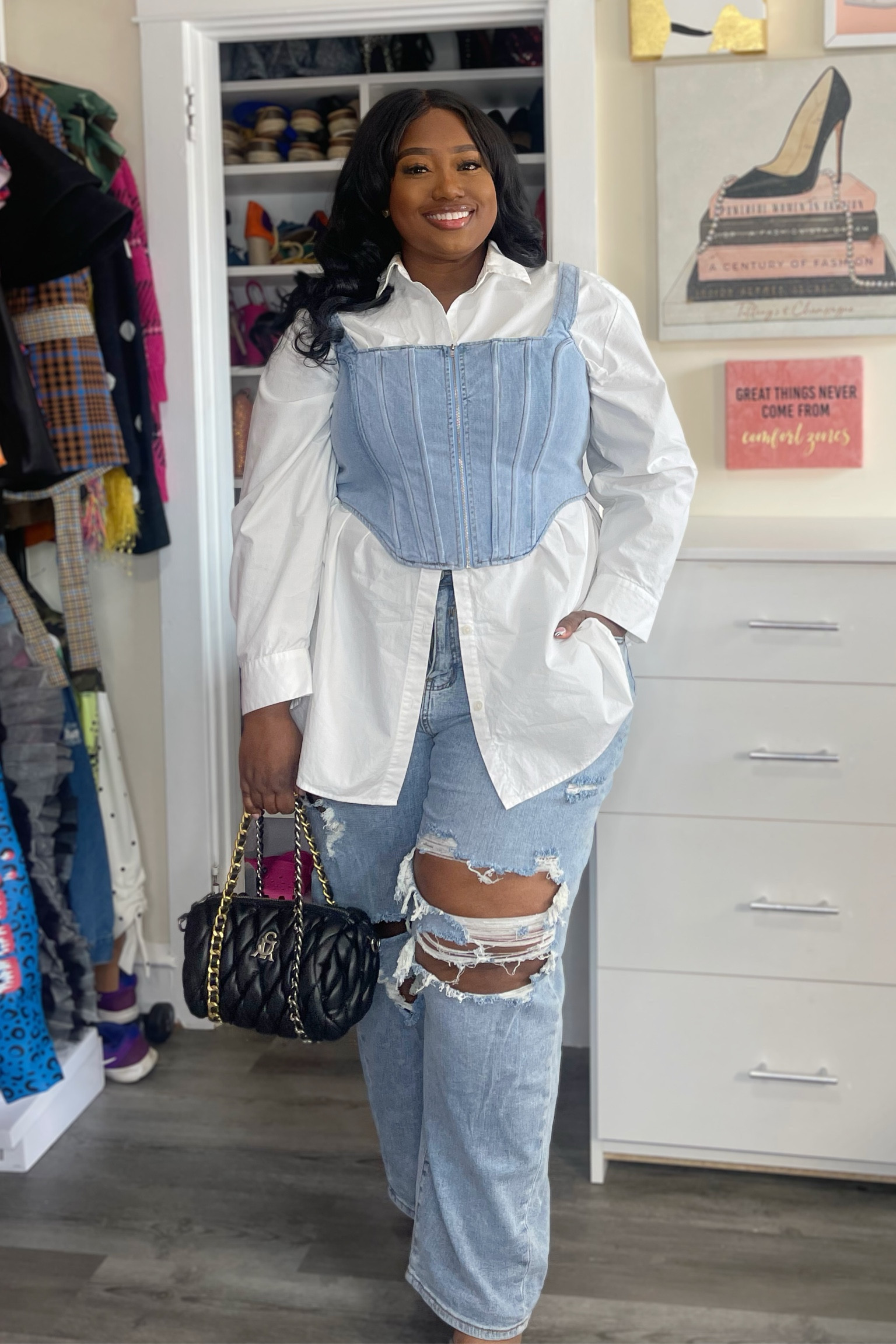 I love denim
Jeans: wearing size: 20 has some stretch 
Corset: wearing size 16
Buttoned down: 2x 

#LTKcurves #LTKfit