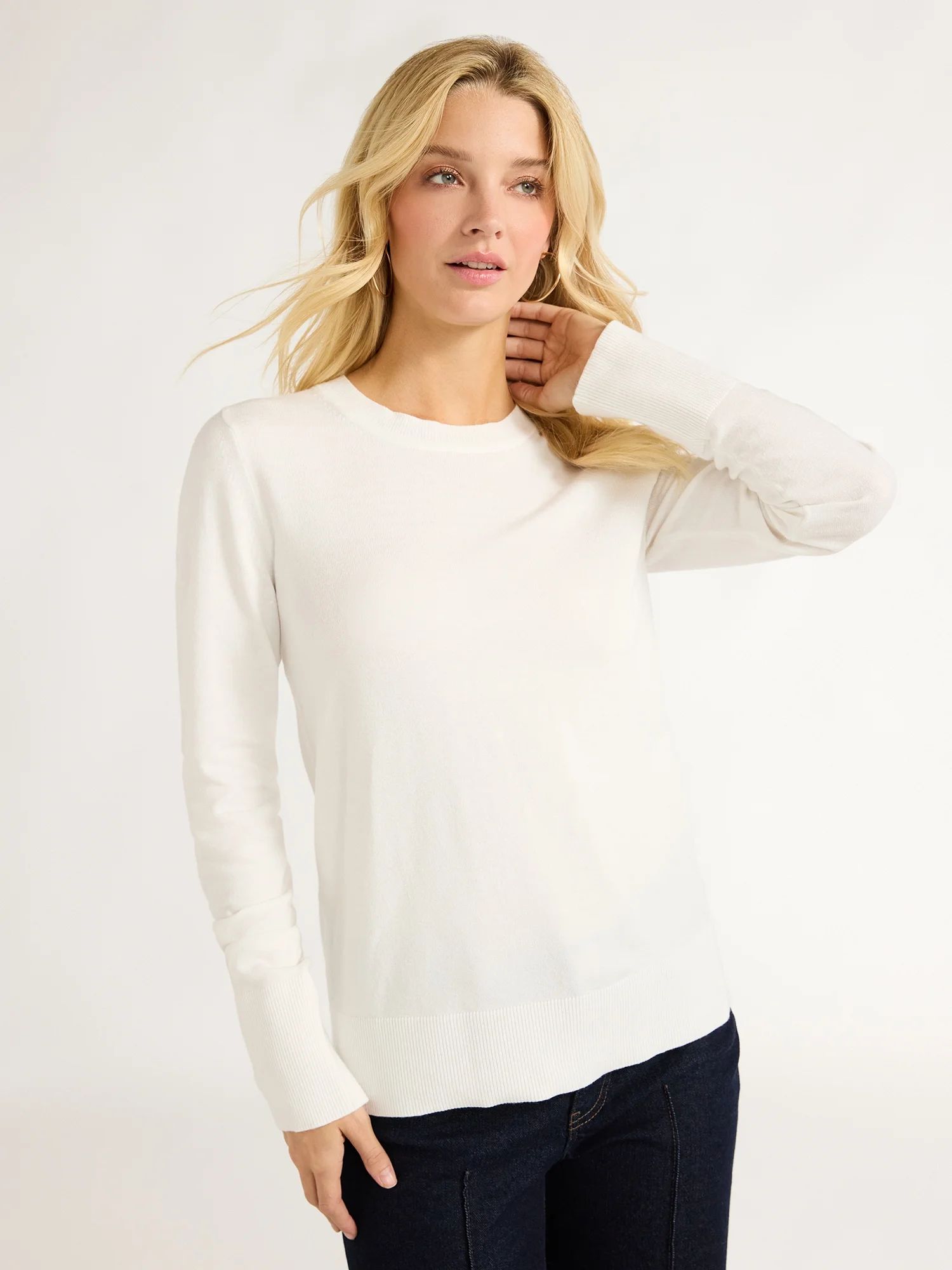 Free Assembly Women’s Crewneck Sweater with Long Sleeves, Lightweight, Sizes XS-XXXL | Walmart (US)