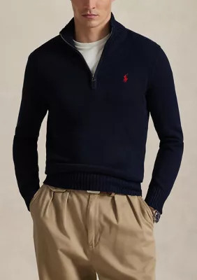 Polo Ralph Lauren Men's Cotton Quarter-Zip Sweater, Blue, Medium | Belk