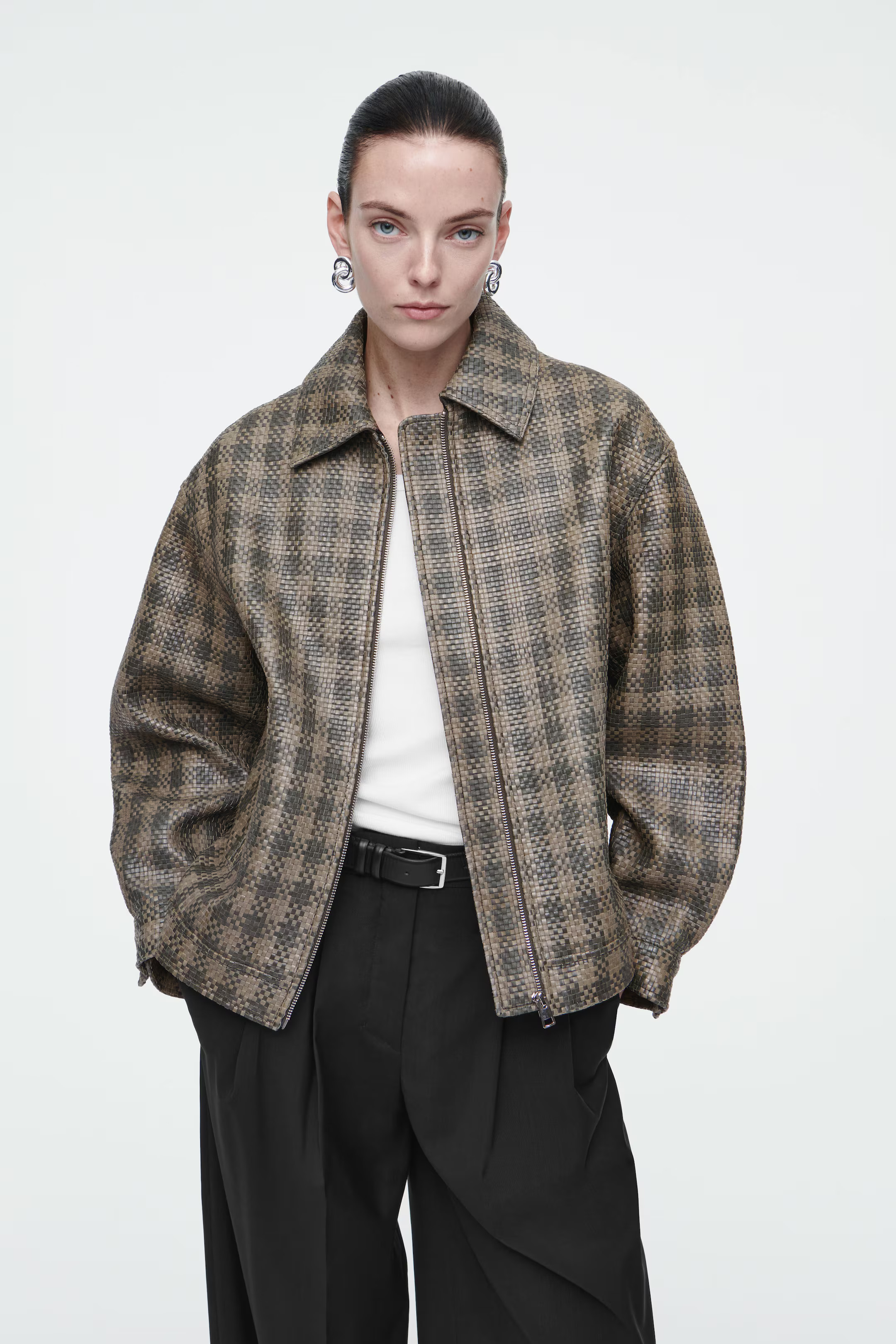 CHECKED WOVEN LEATHER JACKET | COS (EU)