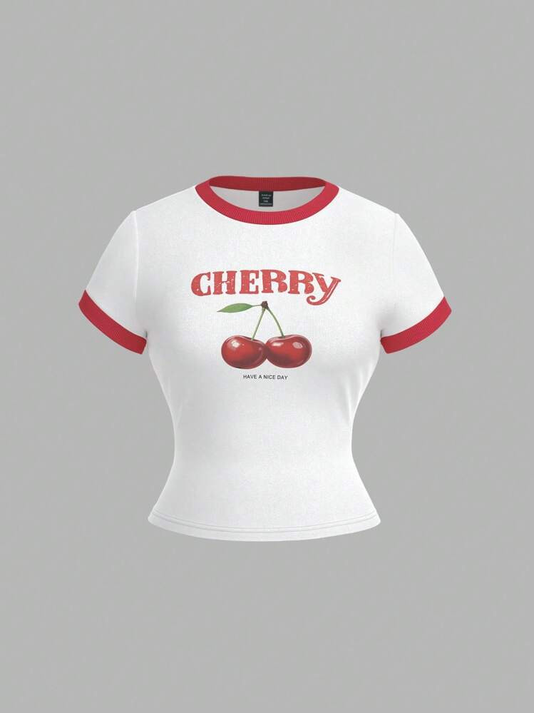 Cherry Print Short Sleeve T-shirt | SHEIN