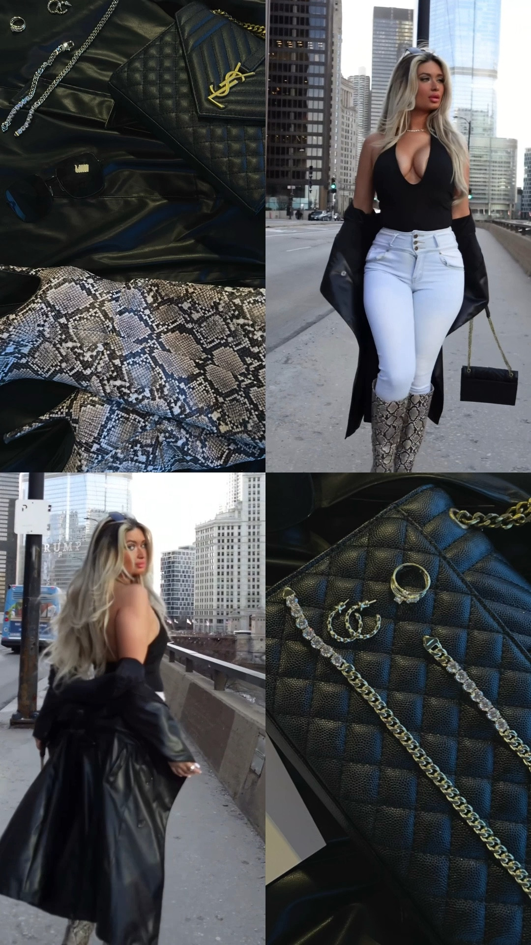 Golden hour glam in Melinda Maria jewels, my go-to YSL, and the fiercest snake boots. This black leather coat moment? A closet essential. 🖤

#LTKU #LTKGiftGuide #LTKSaleAlert
