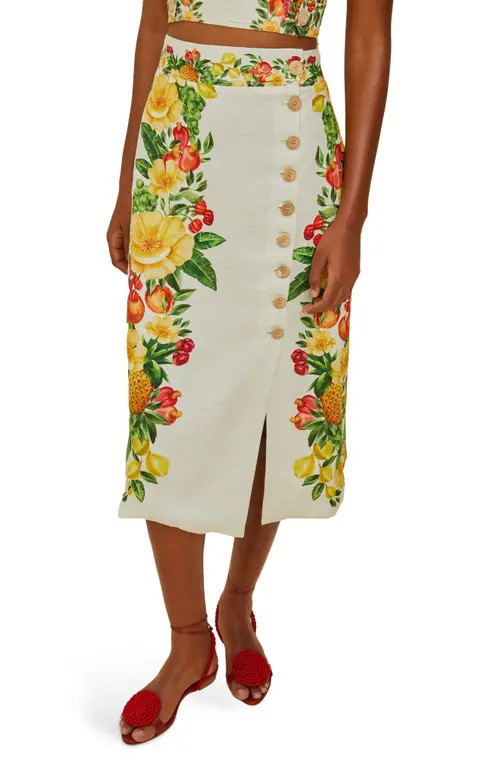 FARM Rio Picnic Flowers Button Midi Skirt in Off-White at Nordstrom, Size Small | Nordstrom