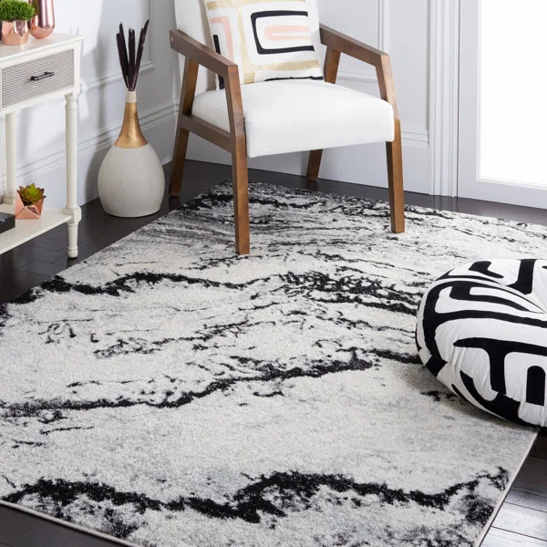 Adcock Abstract Area Rug in Ivory/Black | Wayfair North America