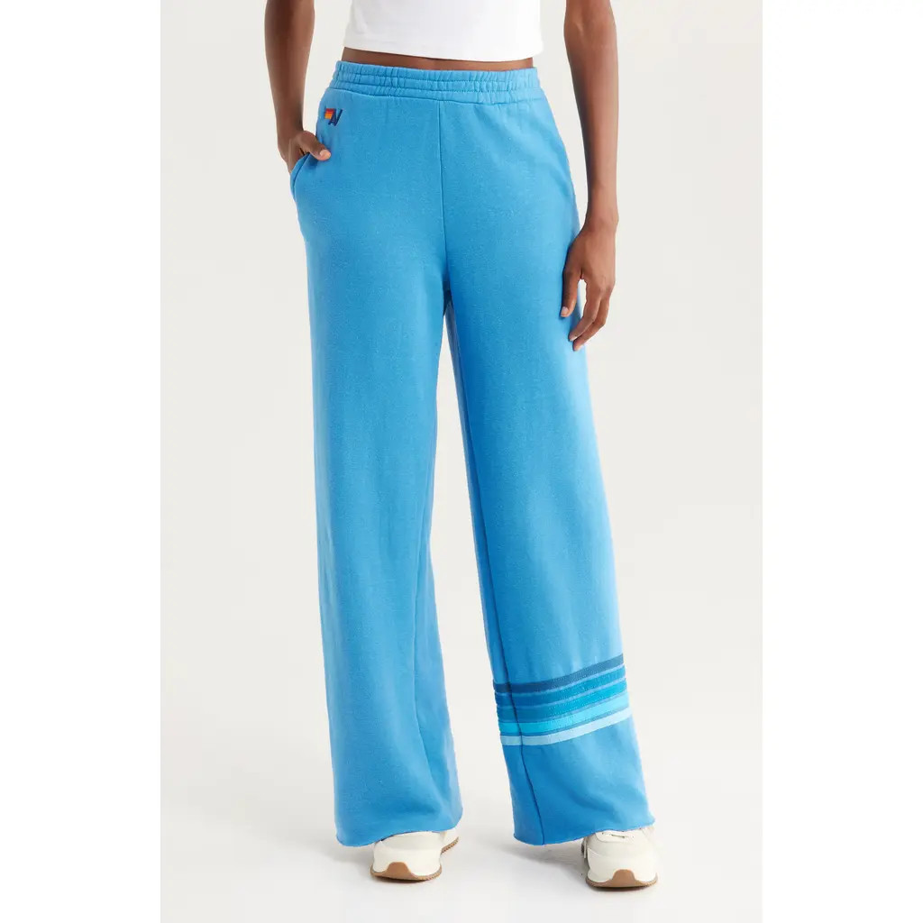 Aviator Nation Rugby Stitch Wide Leg Sweatpants in Cobalt/Blue at Nordstrom, Size Small | Nordstrom