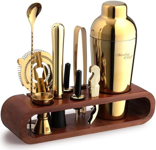 Mixology & Craft Bartender Kit: 10-Piece Cocktail Shaker Set with Dark Bamboo Stand | Complete at... | Amazon (US)