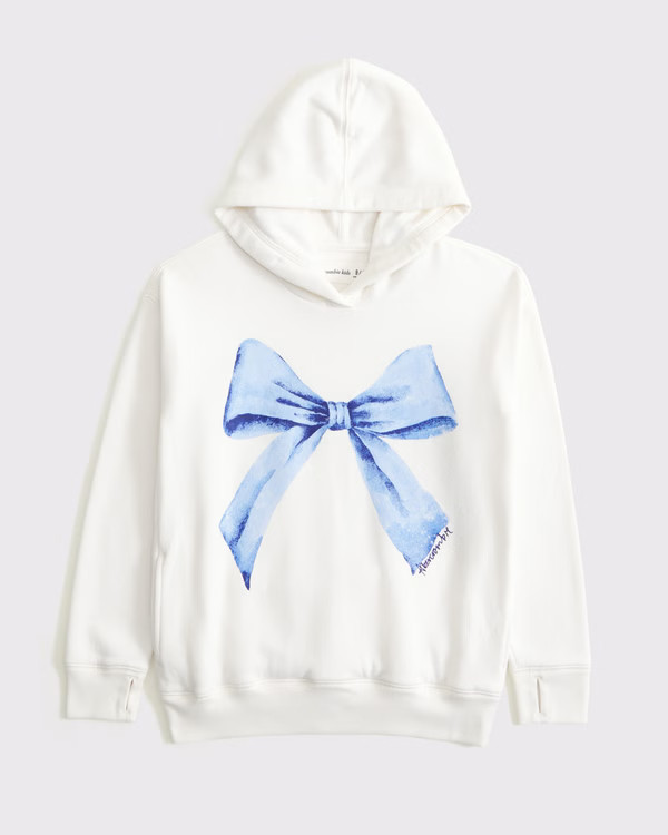 girls legging-friendly bow graphic popover hoodie | girls tops | Abercrombie.com | Abercrombie & Fitch (US)