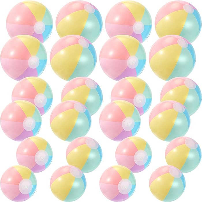 MiniInflat 24 Pcs Inflatable Pastel Beach Balls Bulk for Kids Jumbo Big Macaron Beach Balls for A... | Amazon (US)