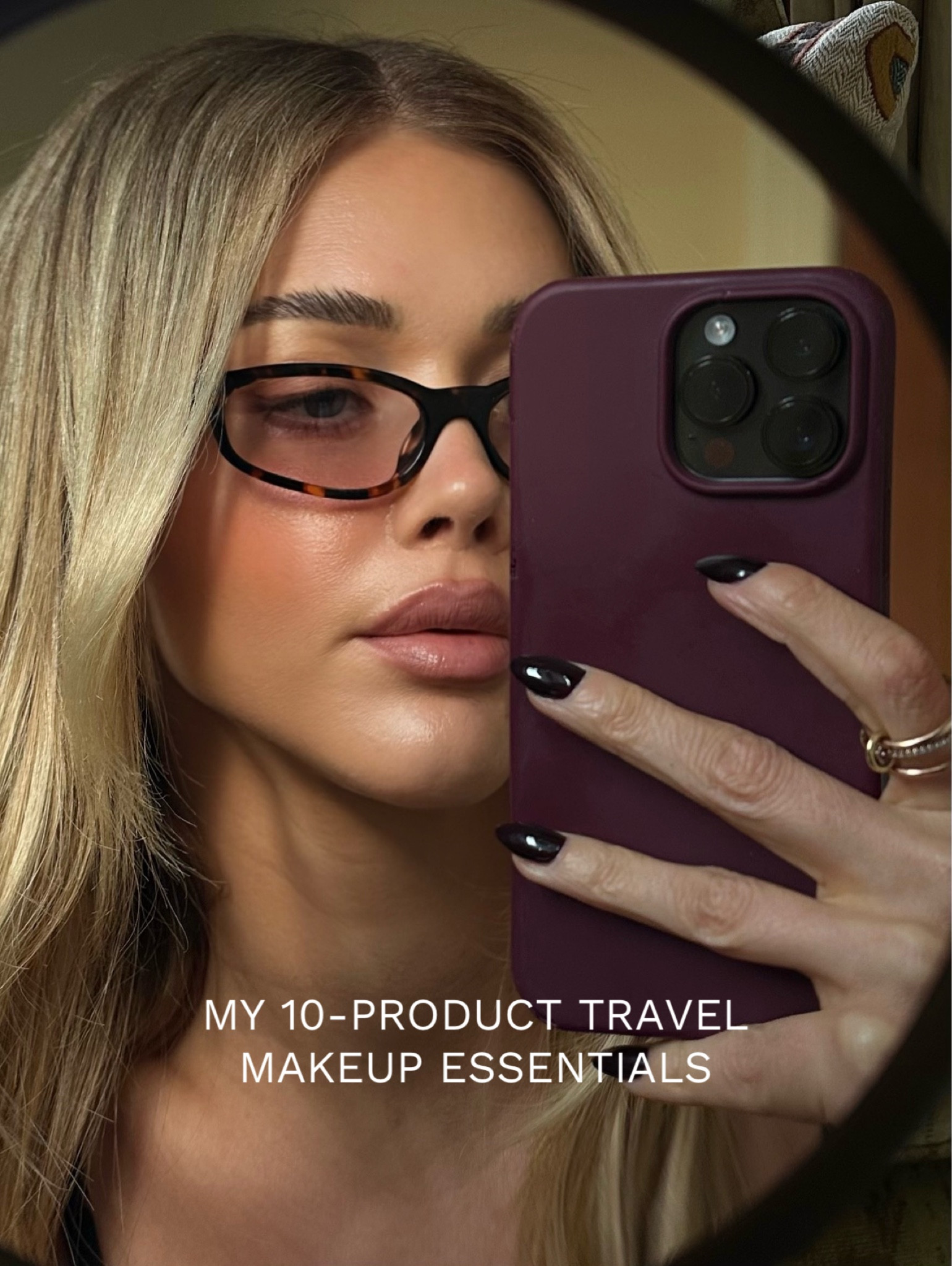 My 10 product travel makeup essentials 🩷

Ciele tint: shade 4
Haus labs foundation: shade 100
Kosas: shade 2.5 
Sarah creal bronzer: shade 1
Tower 28: shade office hours 
Haus labs sculpt stick: shade angle 
Stila liner: dark brown
Laura Mercier eyeshade stick: caramel
Urban decay lip liner: shade liar 