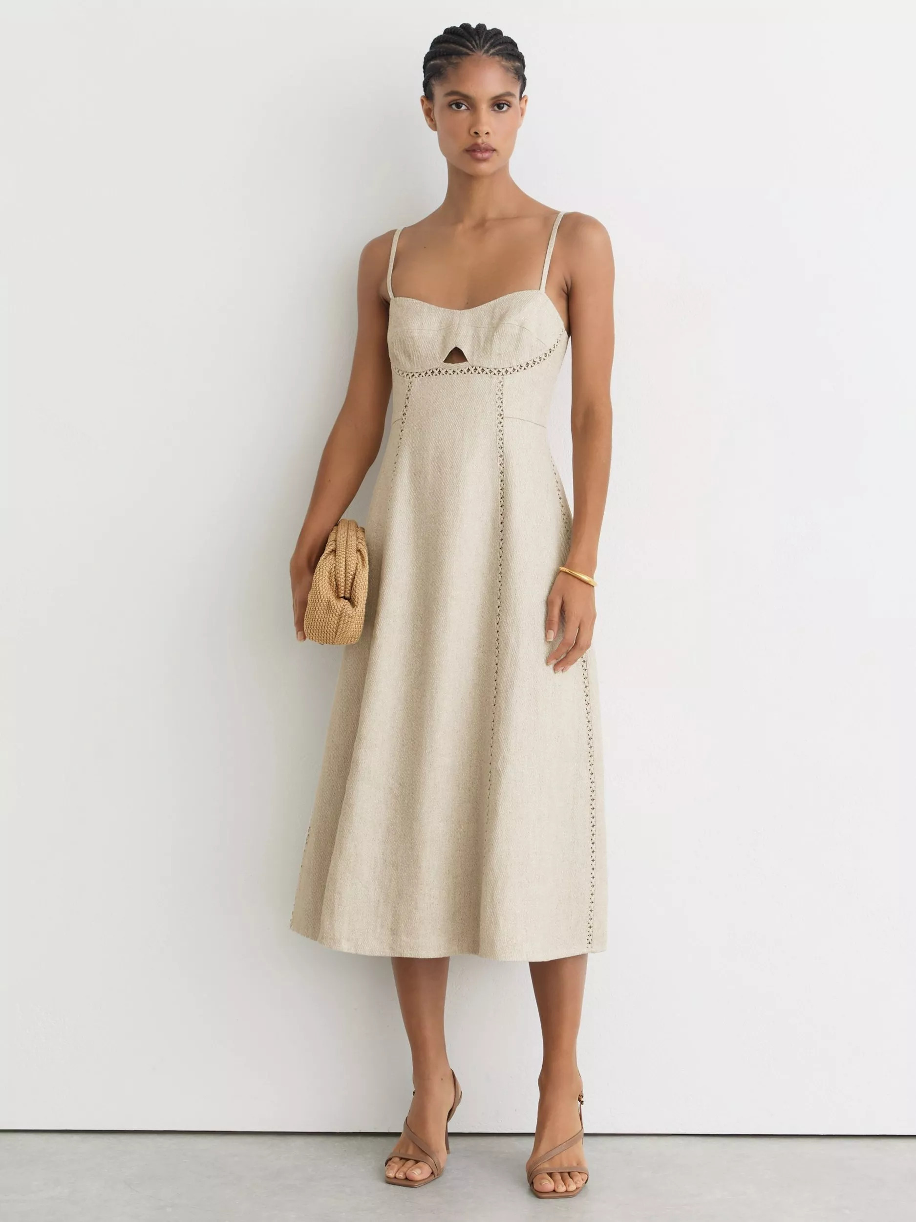 Reiss Sage Linen Blend Summer Dress, Neutral | John Lewis (UK)