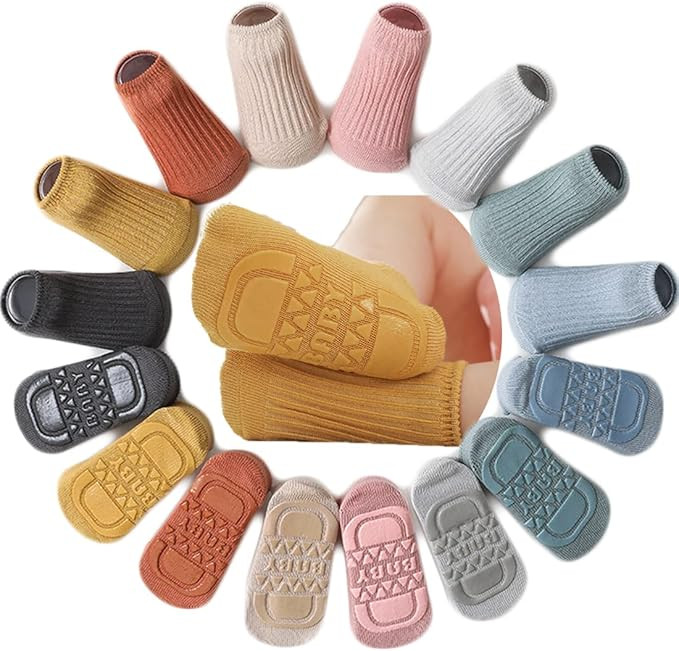 Toddler Baby Non Slip Socks 8 Pairs Infant Newborn Antiskid Socks with Grips Solid Anti-Slip Unis... | Amazon (US)