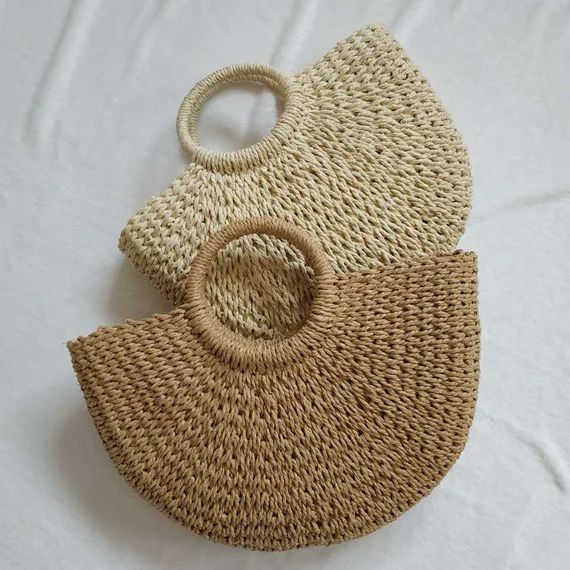 Fashion hand-woven moon bag / semi-circular straw bag / summer female bag / beach bag | Etsy (US)