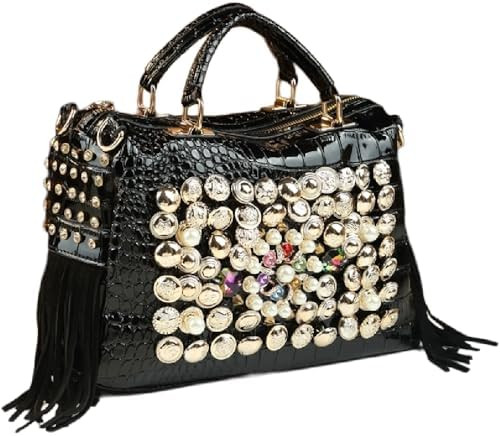 Fashion Rhinestone Bag for Women Leather Top-Handle Satchel Handabgs Large Capacity Tassel Tote B... | Amazon (US)