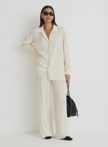 Cream Plisse Trousers - Palais | 4th & Reckless