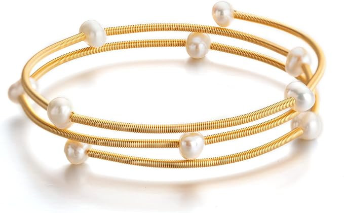 Pearl Bracelets for Women Adjustable Cultured Freshwater Pearl Bracelet Y2k Jewelry Gifts for Mom... | Amazon (US)