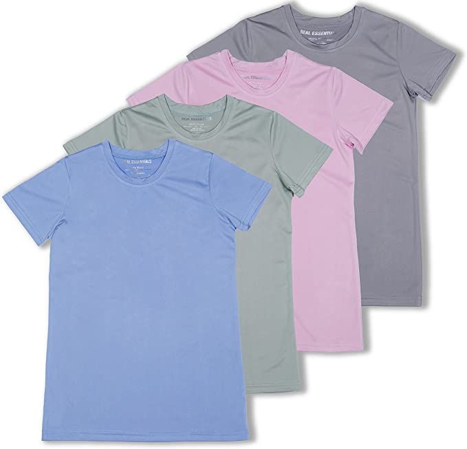 4 Pack: Girls Short Sleeve Dry-Fit Crew Neck Active Athletic Performance T-Shirt | Amazon (US)