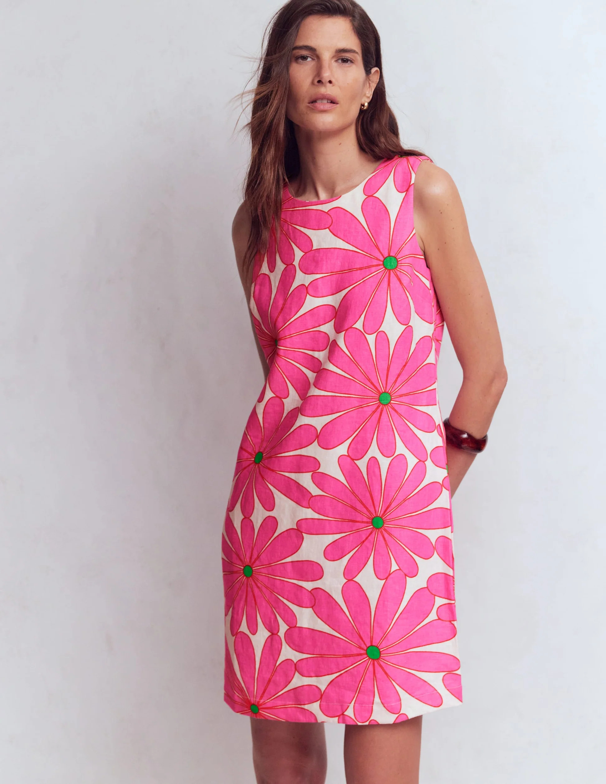 Linen Shift Dress-Pink, Daisy Blossom | Boden (US)