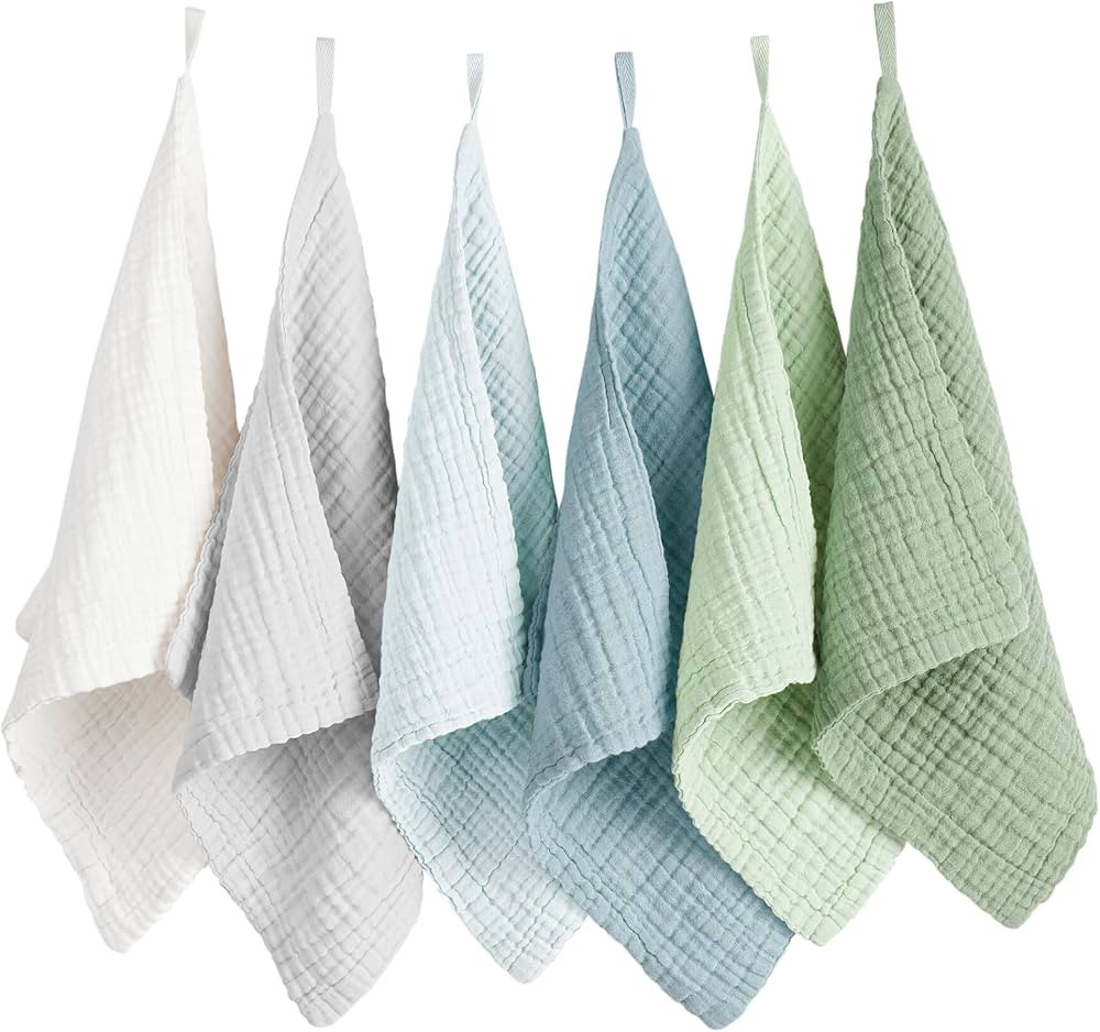 Konssy 6 Pack Baby Muslin Washcloths for Unisex 100% Cotton Wash Cloth Set for Baby Face Body Com... | Amazon (US)