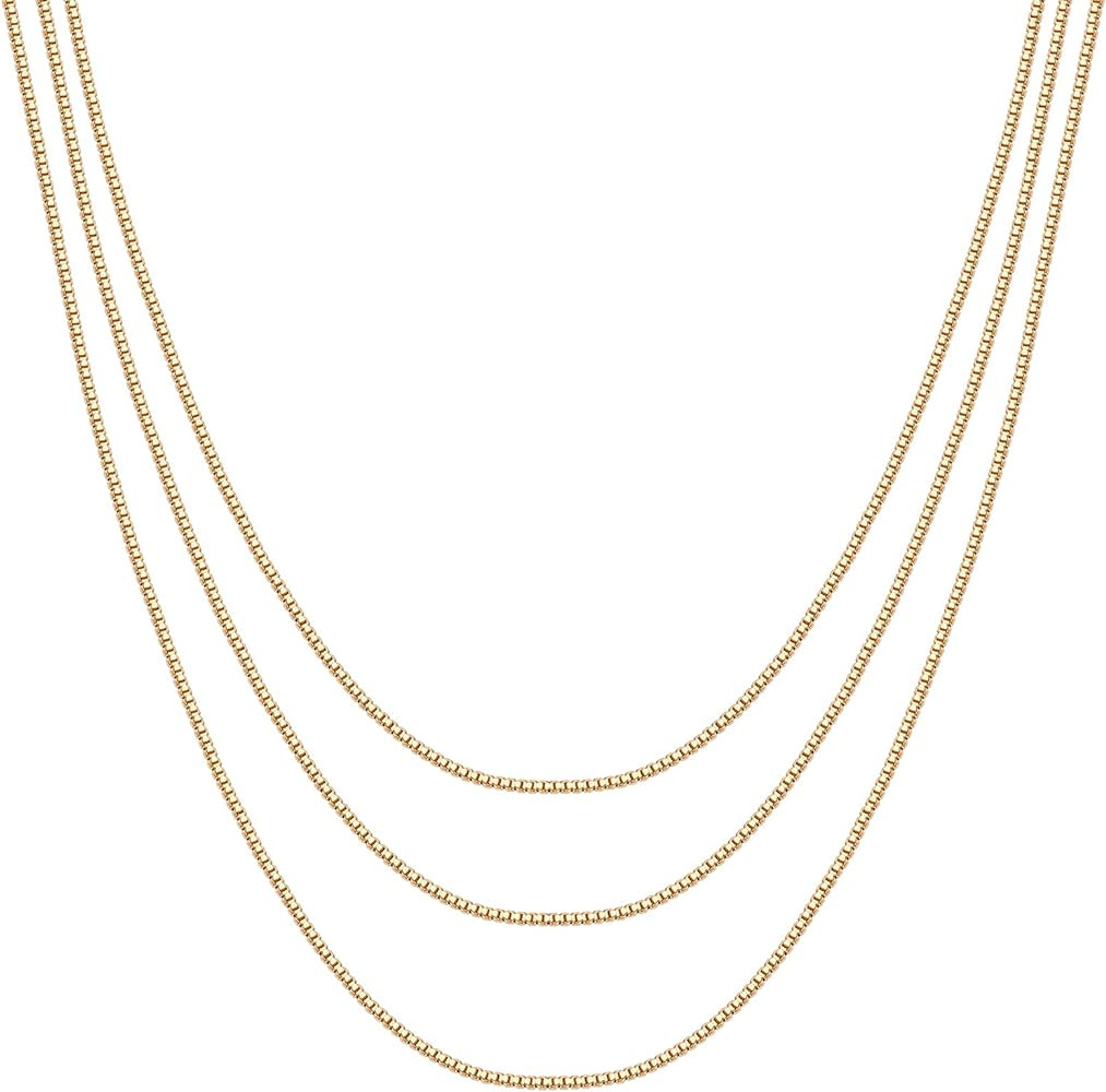 PAVOI 14K Gold Plated Dainty Layering Necklaces for Women | Snake Chain, Curb Link, Paperclip Lay... | Amazon (US)