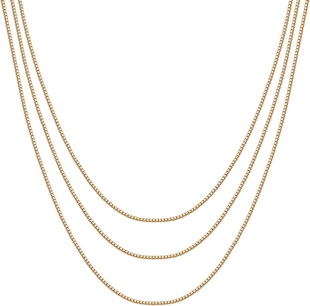 PAVOI 14K Gold Plated Dainty Layering Necklaces for Women | Snake Chain, Curb Link, Paperclip Lay... | Amazon (US)