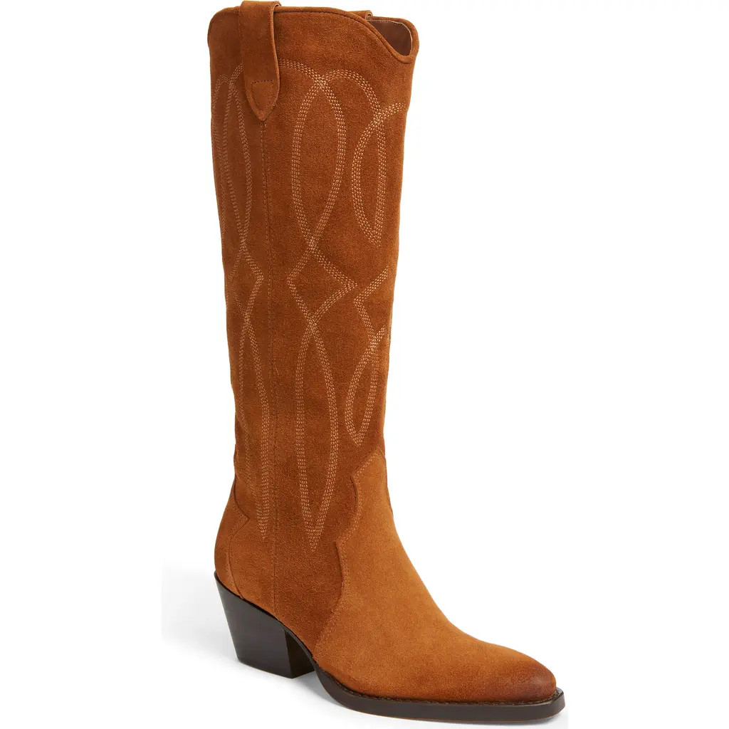 Dolce Vita Klancy Knee High Western Boot in Cognac Suede at Nordstrom, Size 7.5 | Nordstrom