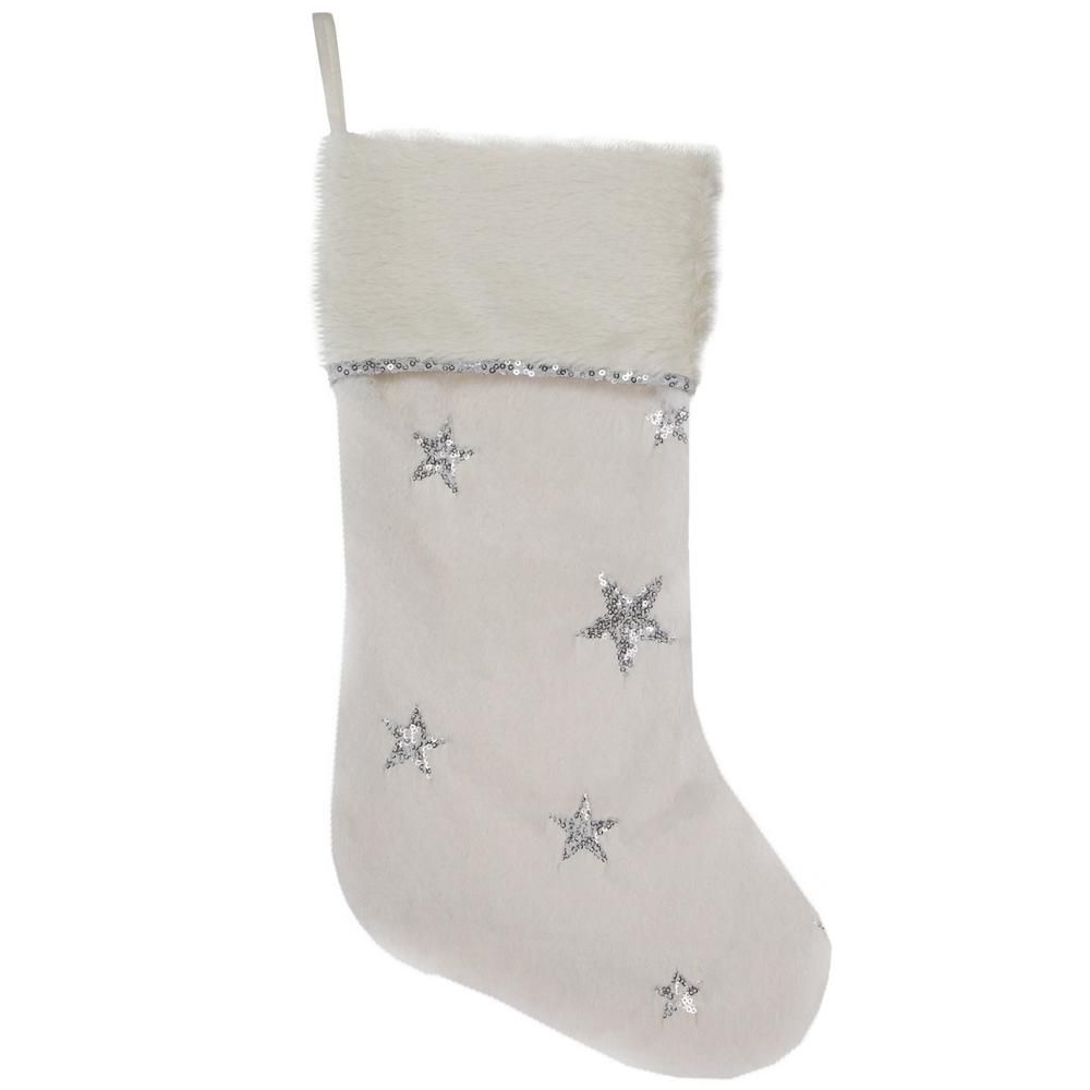 Northlight 20 in. White and Silver Star Polyester Christmas Stocking, White;Silver | The Home Depot