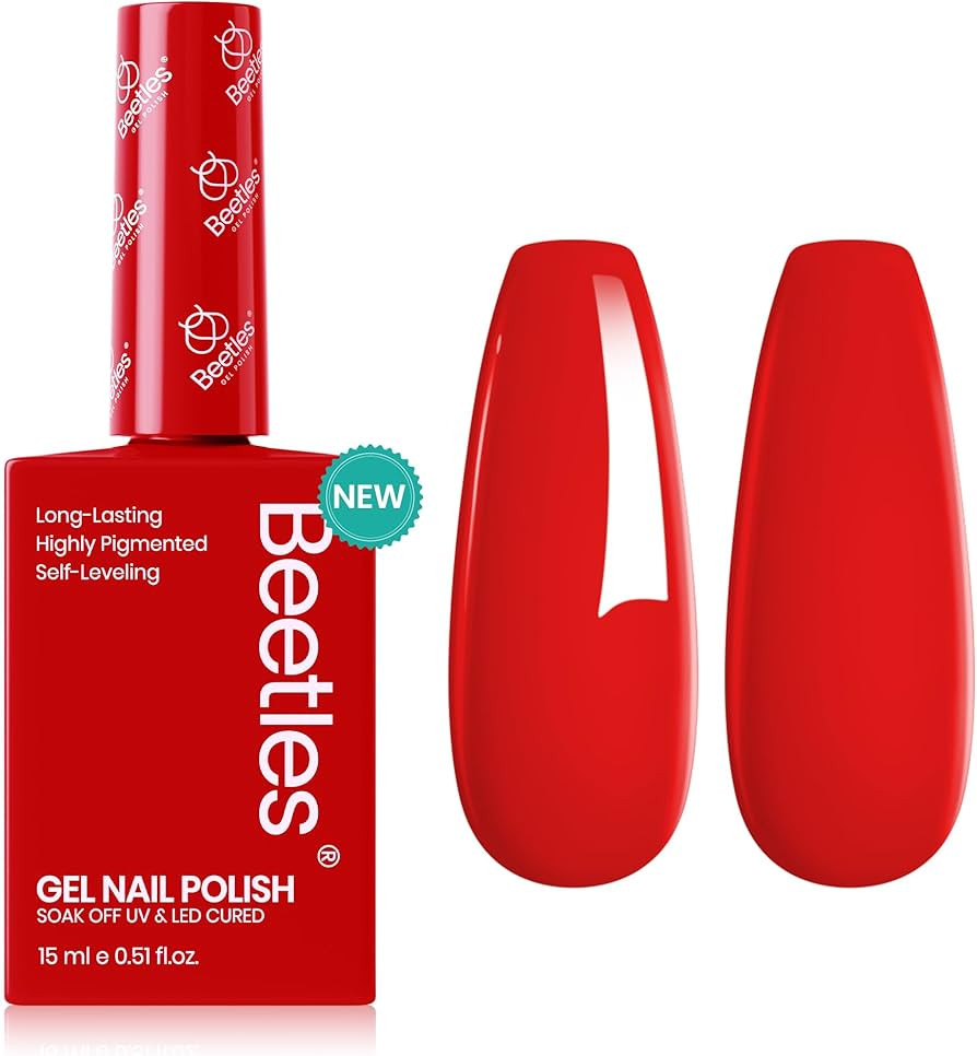Beetles Red Gel Nail Polish 15ml 0.51 FL.OZ Red Color Soak Off U V LED Gel Polish Nail Art Design... | Amazon (US)
