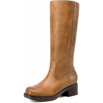 DREAM PAIRS Women's Square Toe Platform Chunky Block Heel Knee High Riding Boots | Amazon (US)