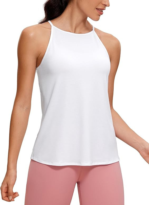 CRZ YOGA Halter Tank Tops for Women High Neck Workout Tops Flowy Cami Tanks Sleeveless Tops Athle... | Amazon (US)
