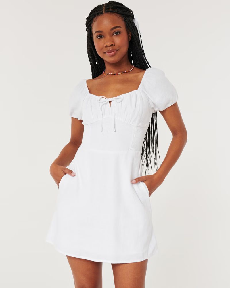 Hollister Sofia Side-Smocked Linen Blend Dress | Hollister (US)