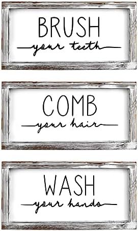 LIBWYS Bathroom Sign & Plaque (Set of 3) Wash Your Hands Brush Your Teeth Comb Your Hair Bath Art Na | Amazon (US)