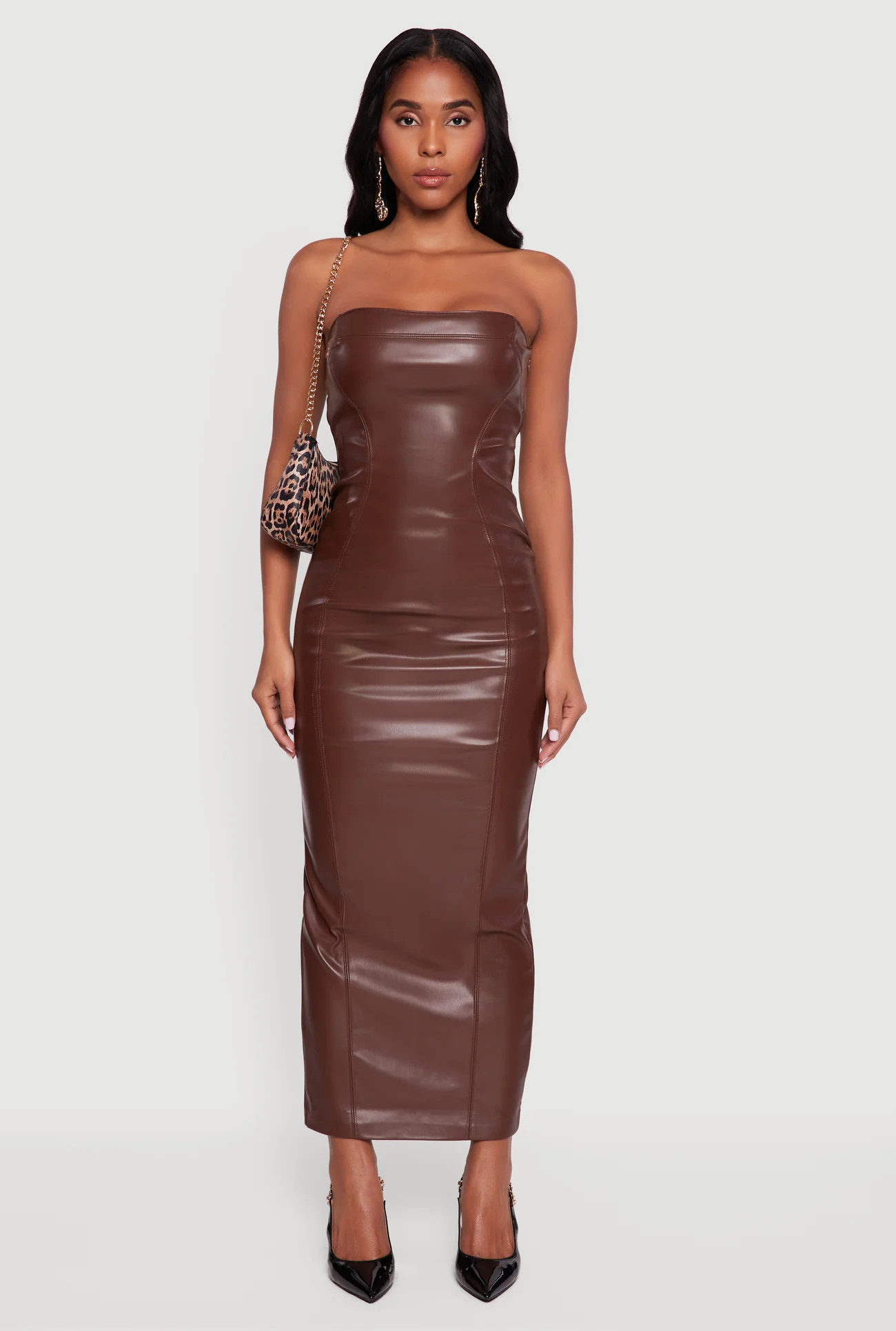 Faux Leather Fleece Lined Maxi Tube Dress | Rainbow Shops